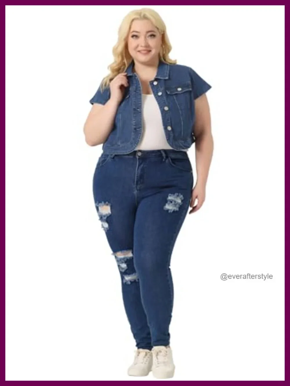 Plus Size Cropped Denim Jacket Button Down Y2K Streetwear Short Sleeve